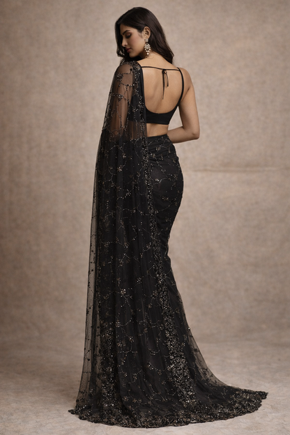 Midnight Noir Hand-Embellished Saree