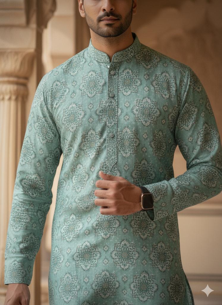 "Mint Fresco" Sea Green Printed Kurta Set"