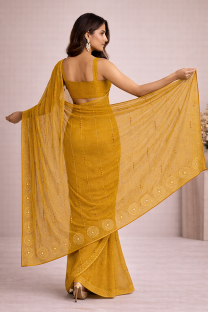 Mustard Gold Hand-Embellished Saree
