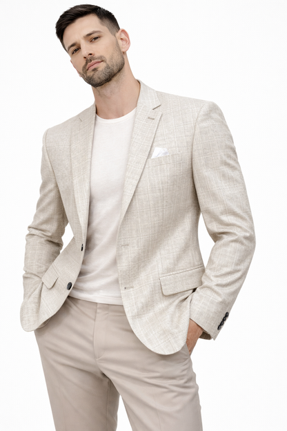 Beige Textured Check Blazer