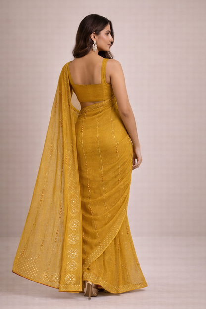Mustard Gold Hand-Embellished Saree