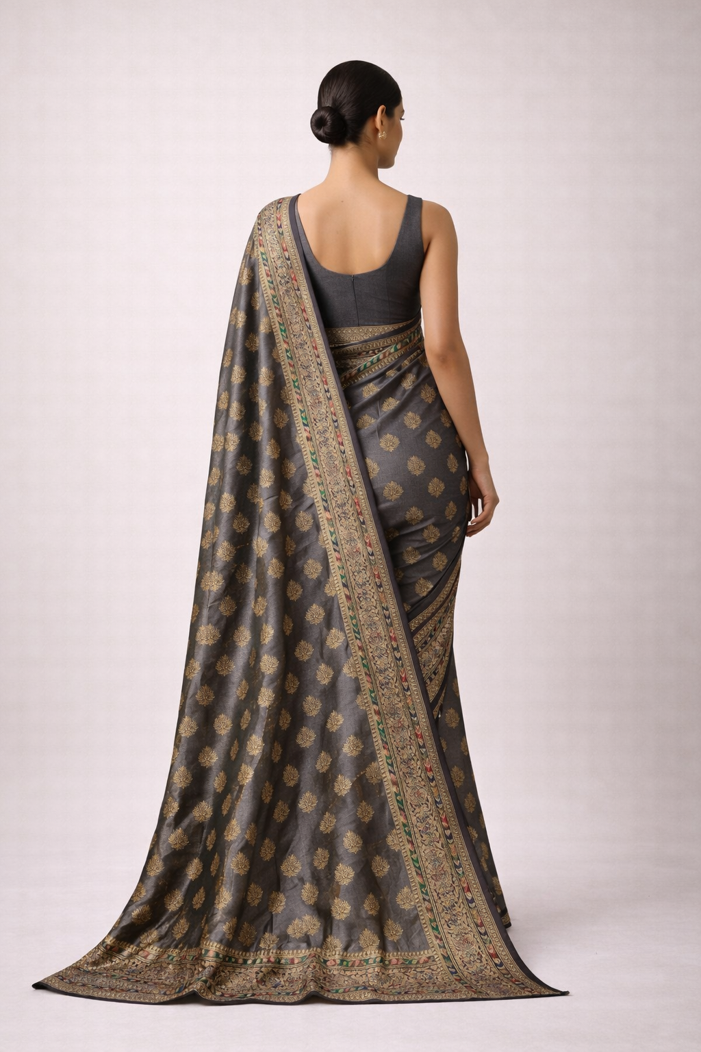 Steel Grey Traditional Zari Saree