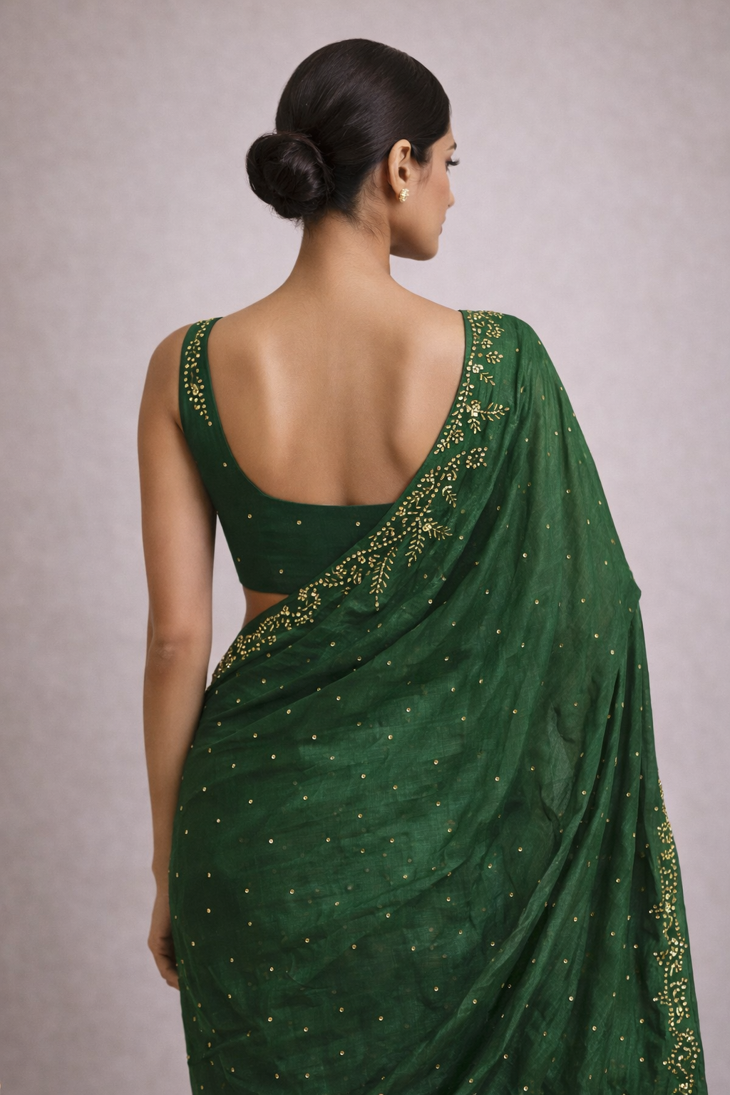 Emerald Green Hand-Embellished Saree