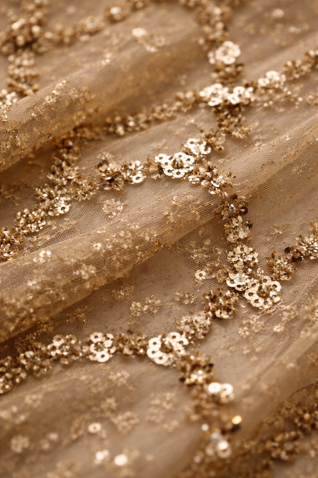 Golden Champagne Sequin Net Saree