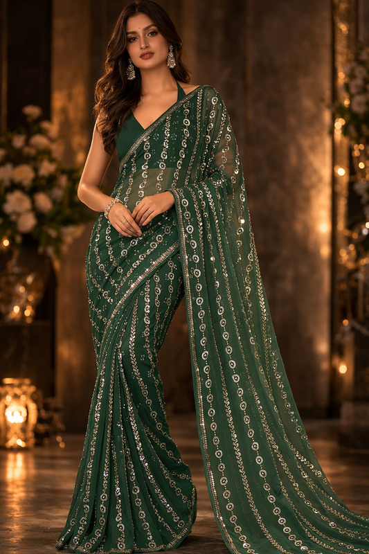 Emerald Sequin Net Saree