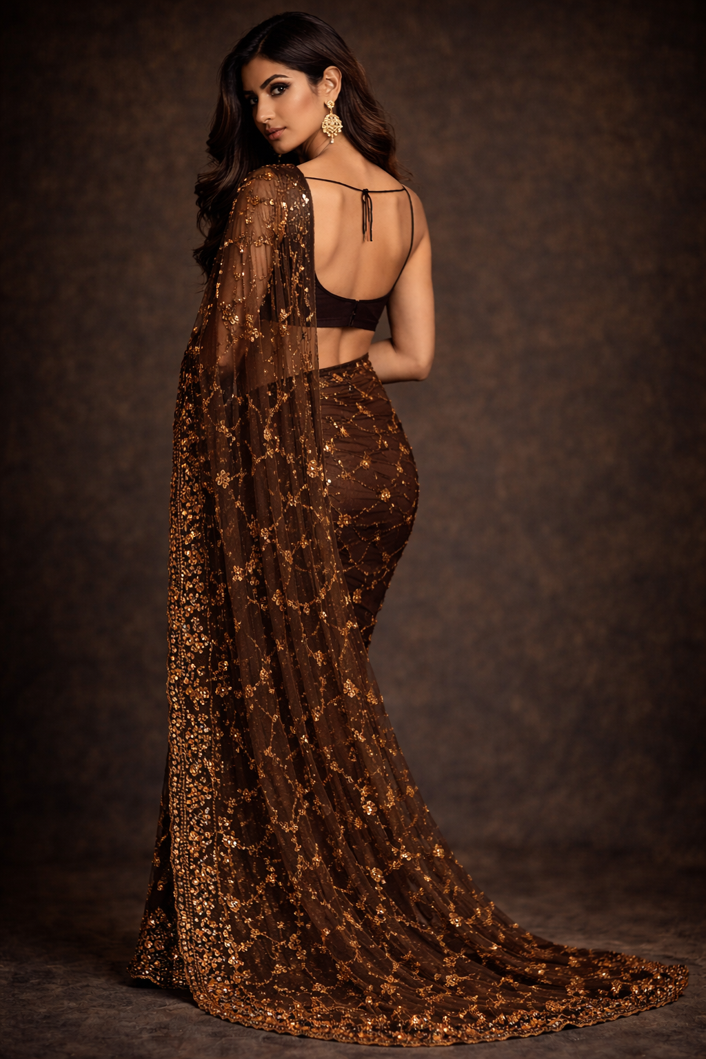 Golden Ember Sequin Saree