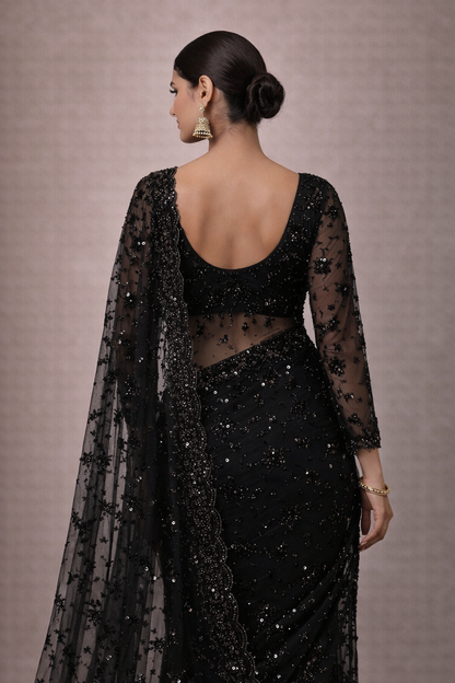 Midnight Black Sequin Designer Net Saree
