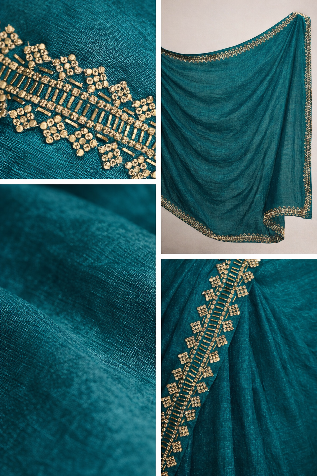 Teal Green Hand-Embellished Saree