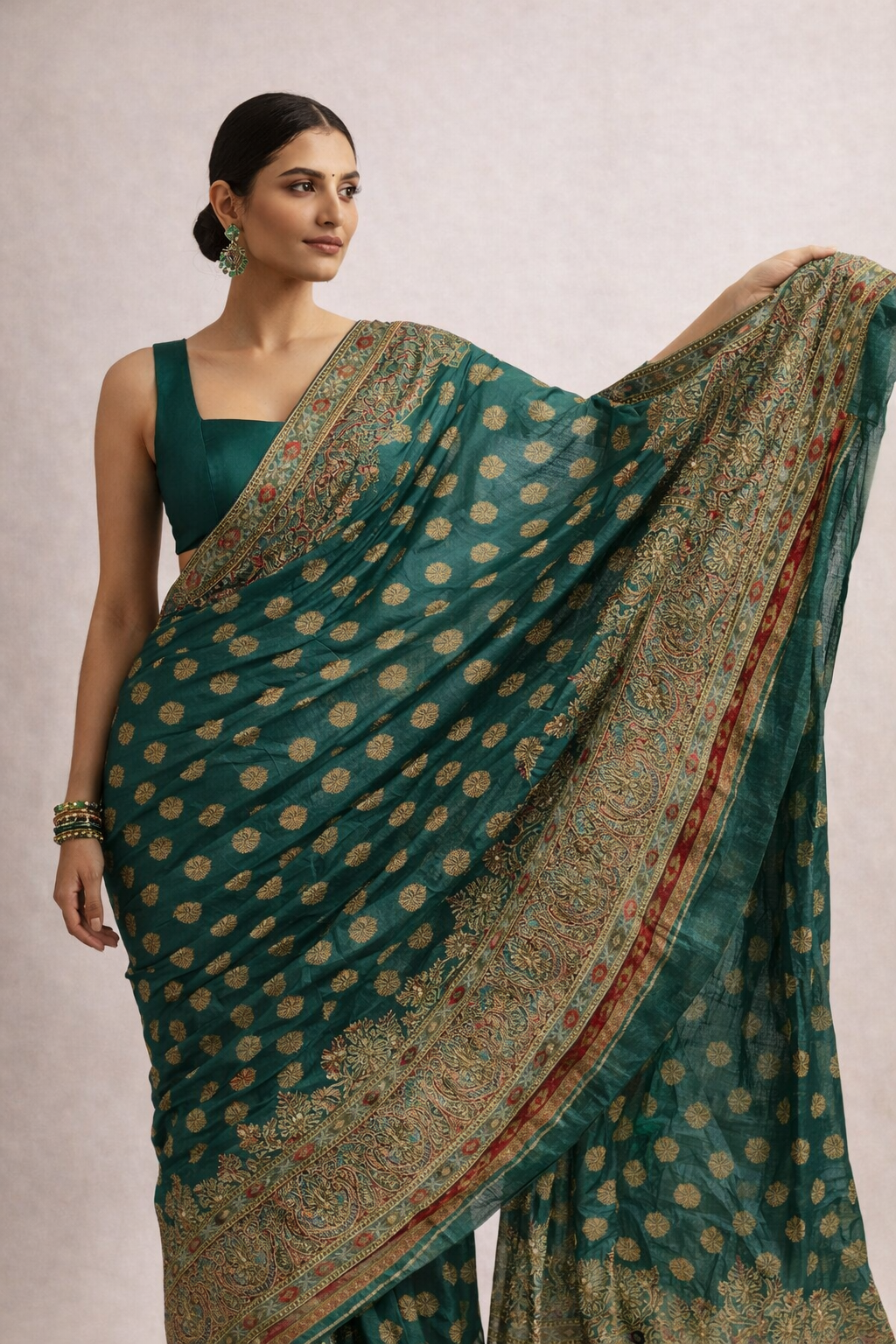 Emerald Green Traditional Zari Saree