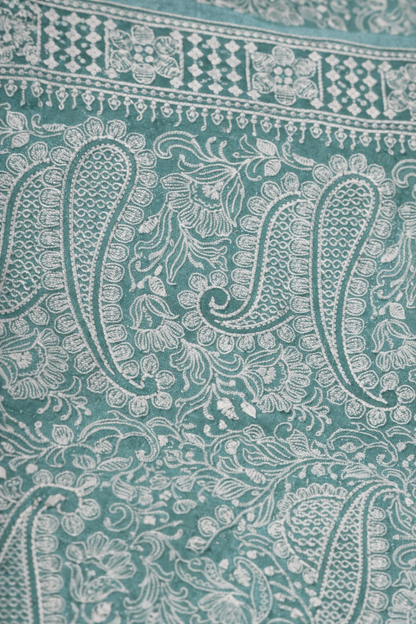 Seafoam Blue Handcrafted Embroidered Saree
