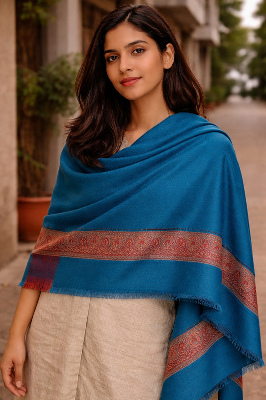 Teal Heritage Border Shawl