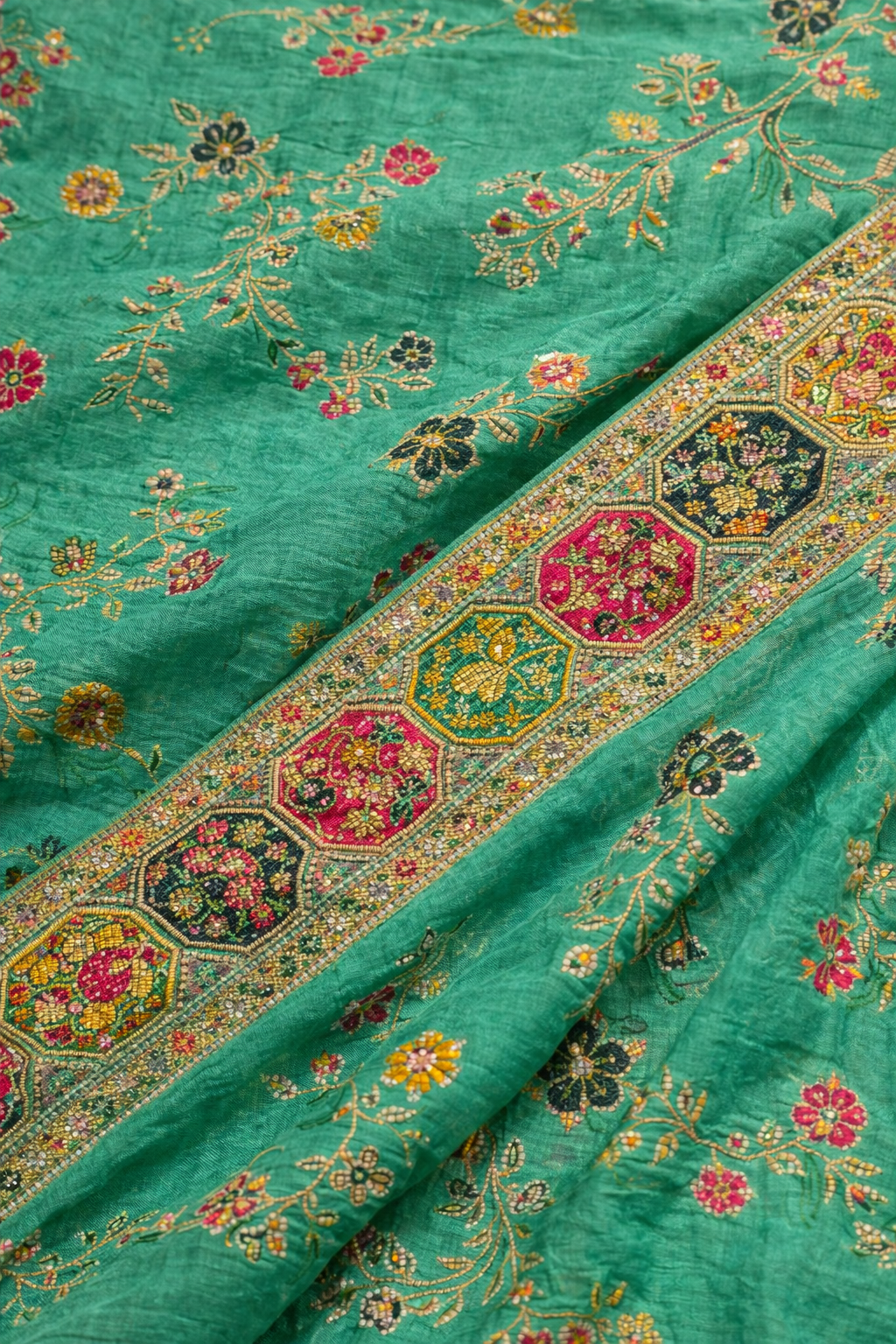 Teal Green Hand-Embellished Saree