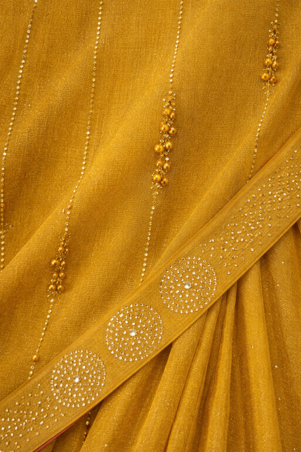 Mustard Gold Hand-Embellished Saree