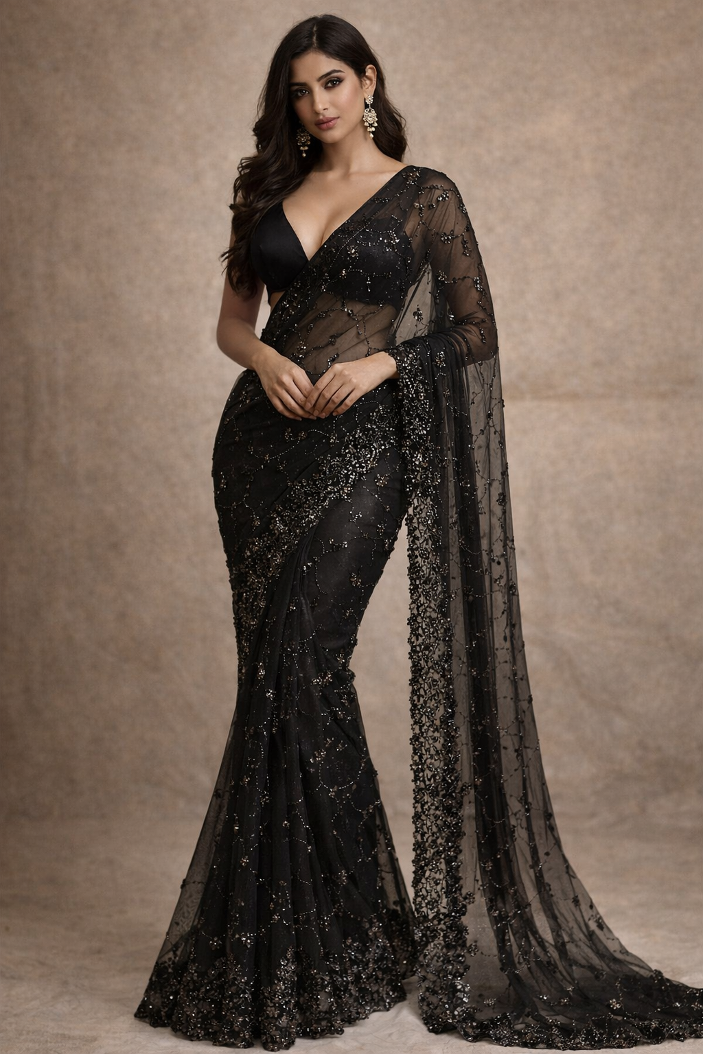 Midnight Noir Hand-Embellished Saree
