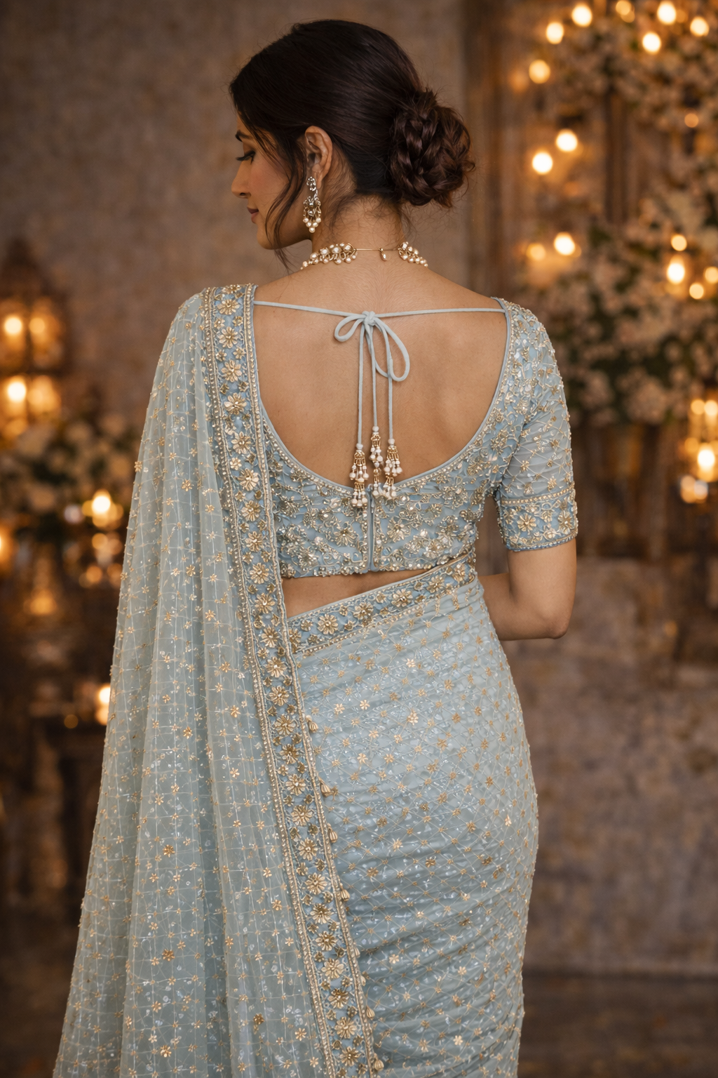 Baby Blue Embellished Net Saree