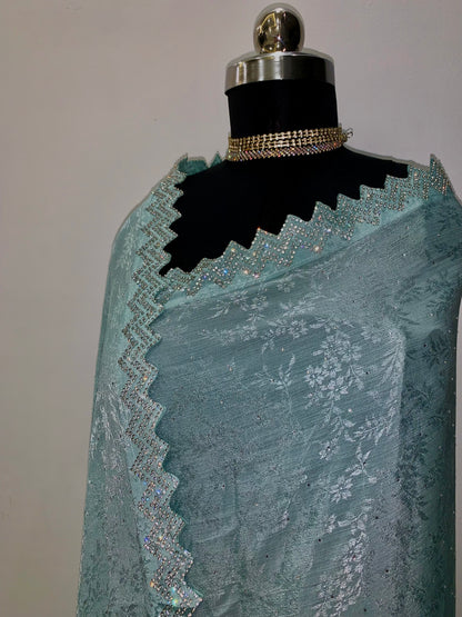 Sky Blue Jacquard Chiffon Saree