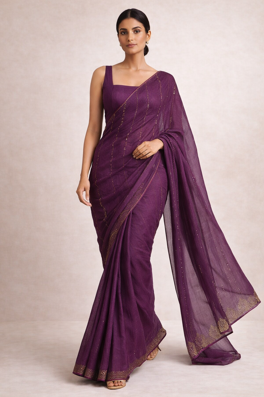 Plum Purple Embellished Saree