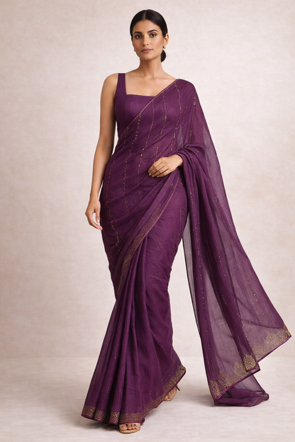 Plum Purple Embellished Saree
