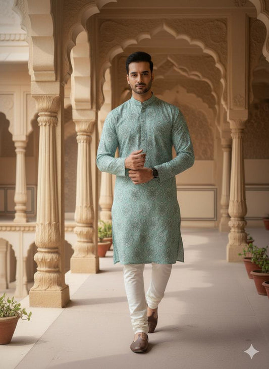 "Mint Fresco" Sea Green Printed Kurta Set"