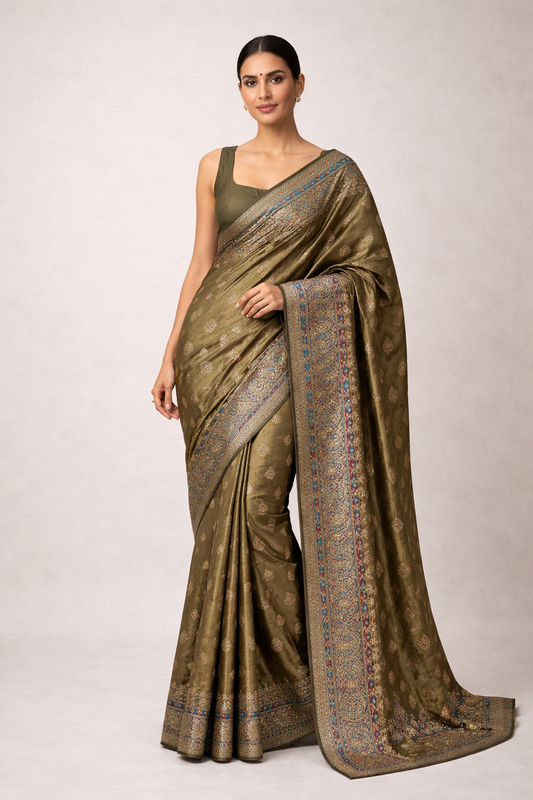 Olive Gold Heritage Saree