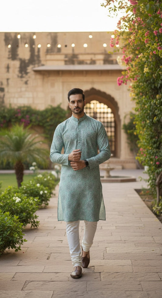 Teal Cotton Kurta Set