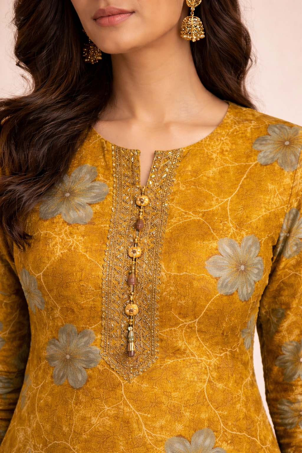 Golden Mustard Floral 3-Piece Suit Set