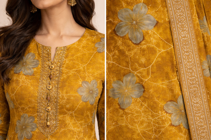 Golden Mustard Floral 3-Piece Suit Set