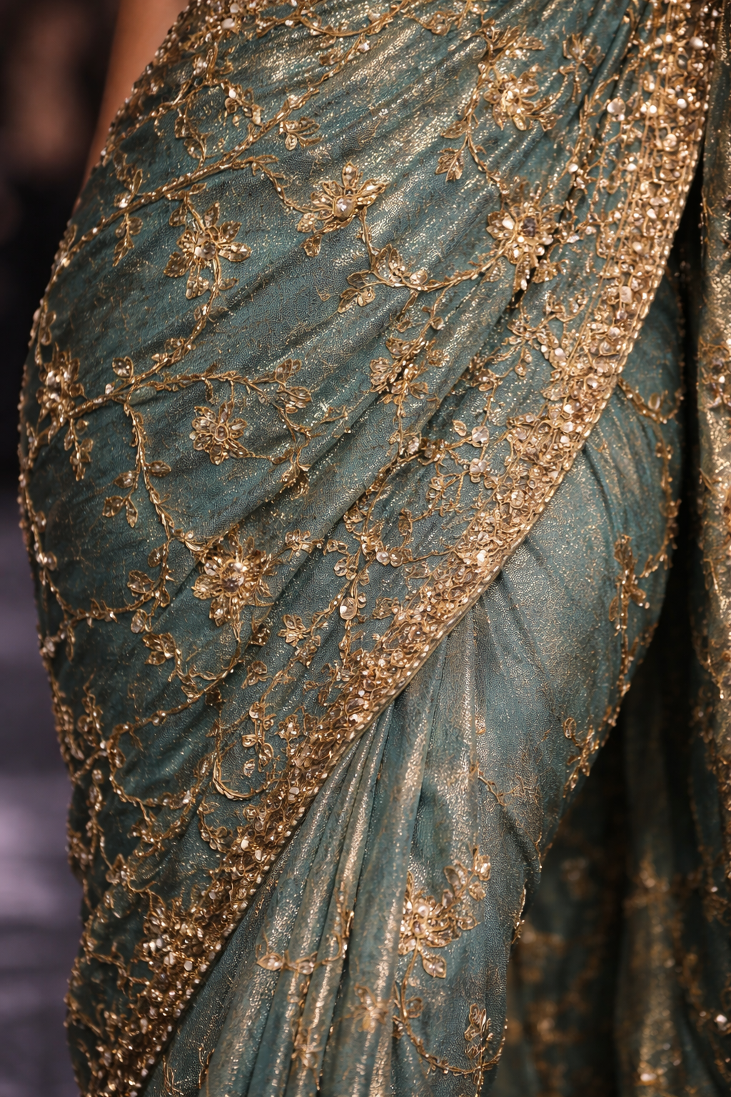 Celeste Teal Embroidered Net Saree