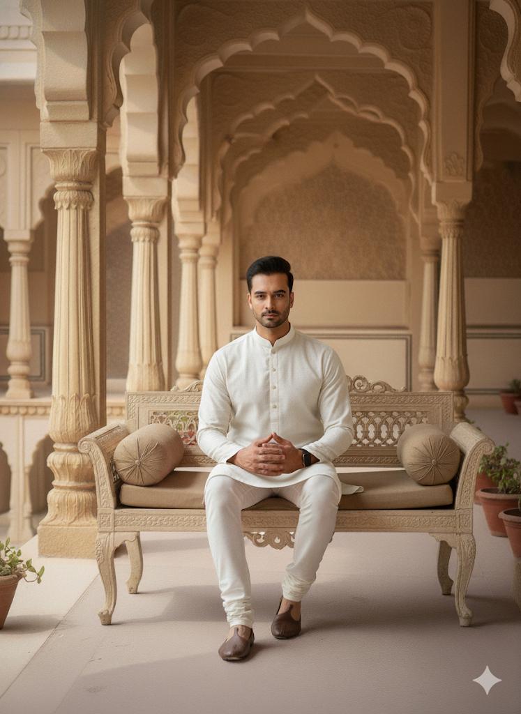 Men's Textured Off-White Kurta Set
