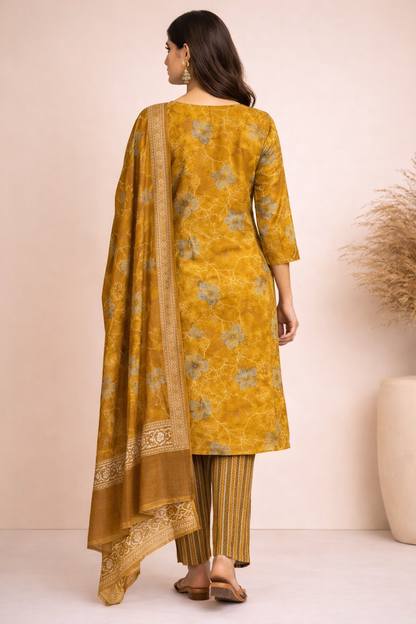 Golden Mustard Floral 3-Piece Suit Set