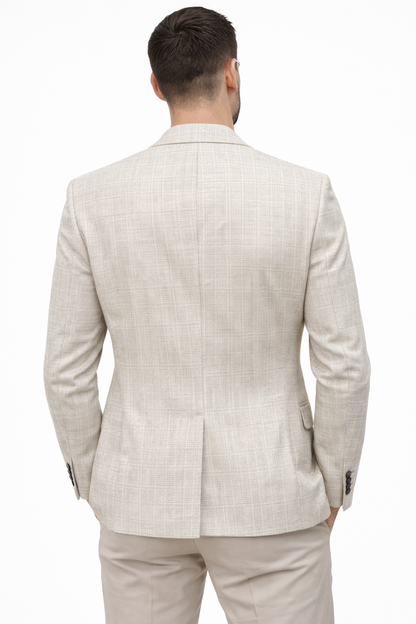 Beige Textured Check Blazer