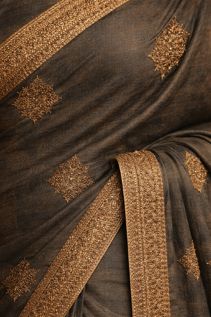 Olive Green Embroidered Border Saree