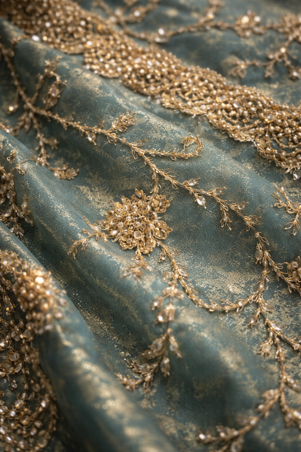 Celeste Teal Embroidered Net Saree