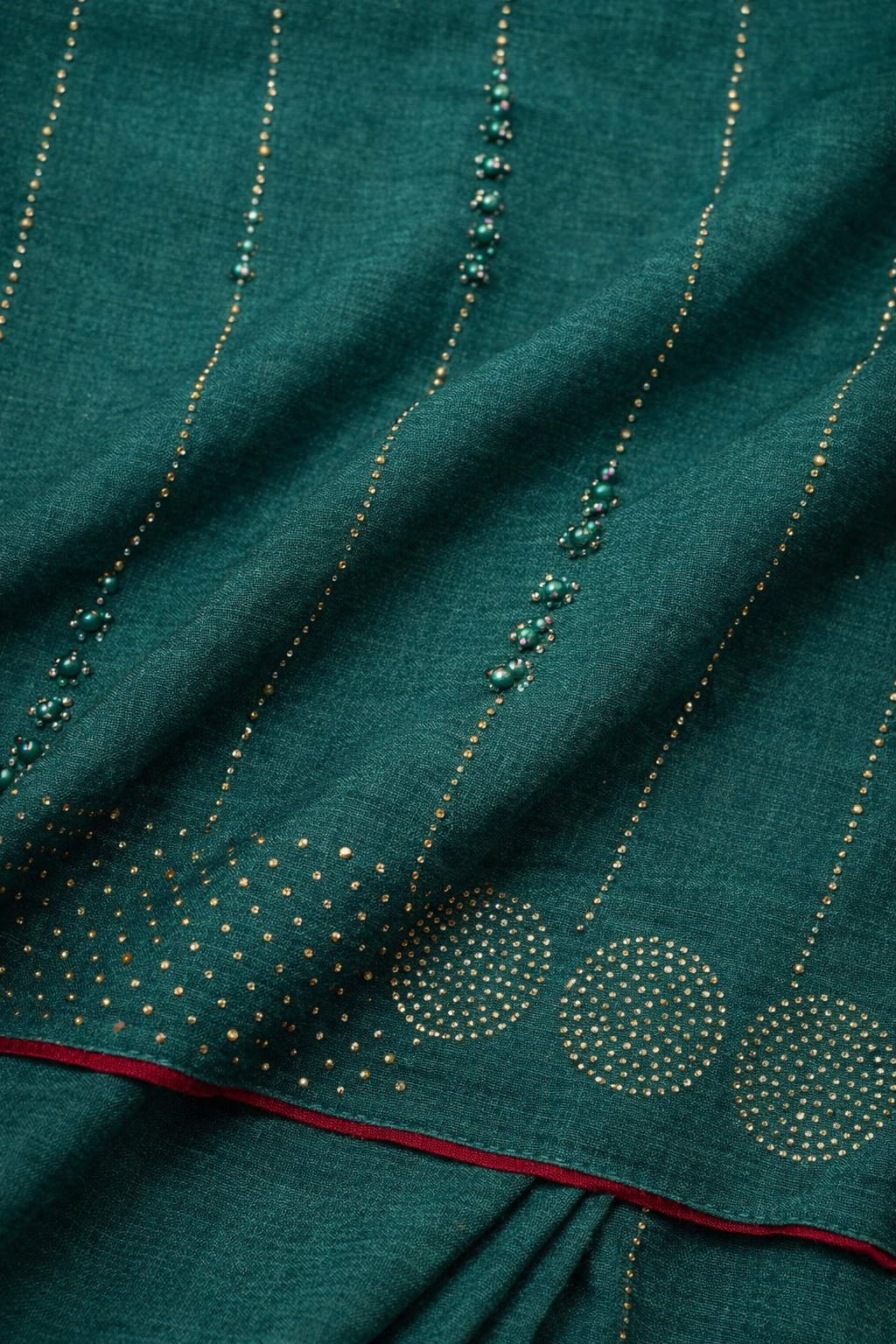 Emerald Teal Hand-Embellished Saree