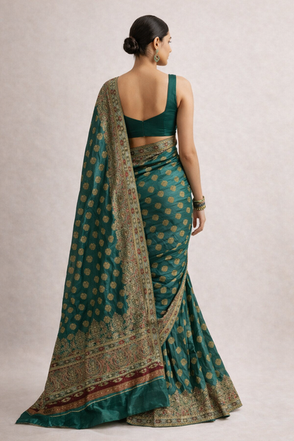 Emerald Green Traditional Zari Saree