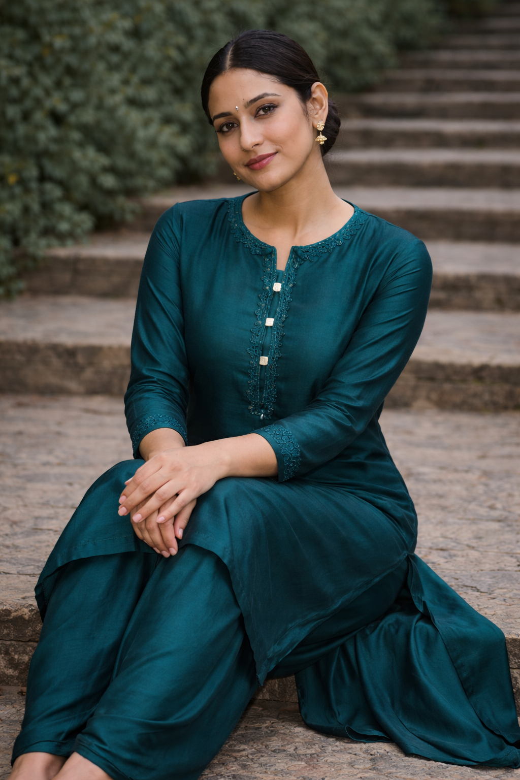 Emerald Teal Satin Suit Set