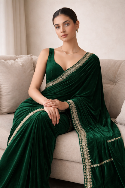 Emerald Green Embroidered Saree