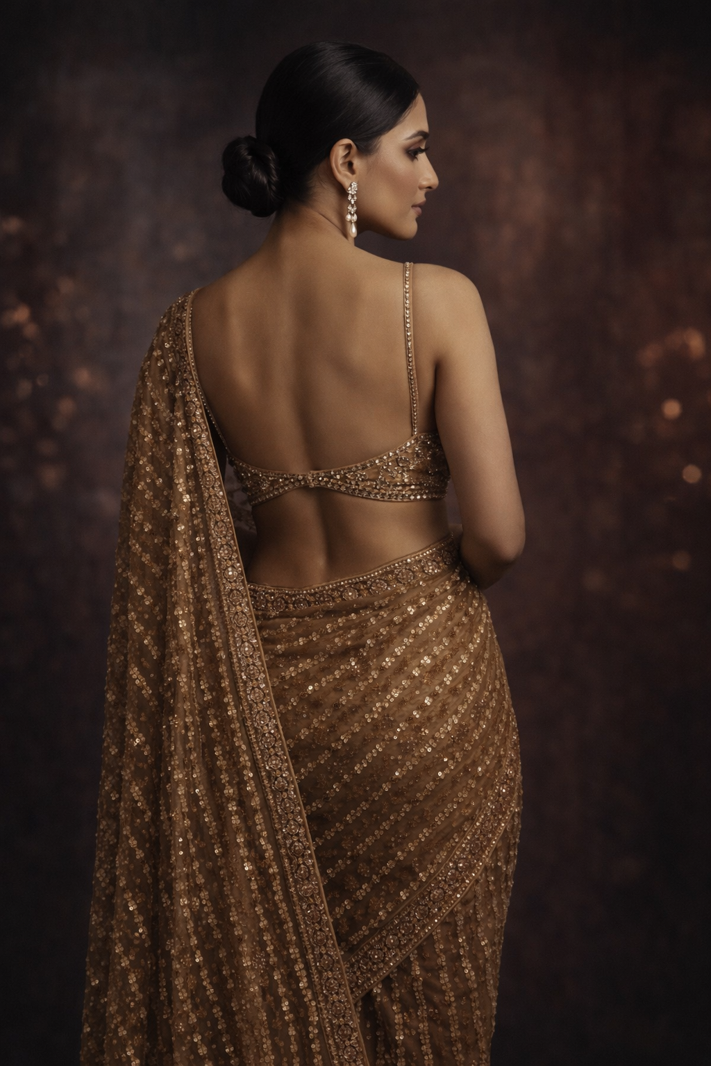 Champagne Gold Sequin Saree