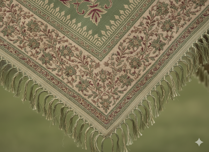 Olive Green Kashmiri-Style Woolen Shawl with Intricate Border