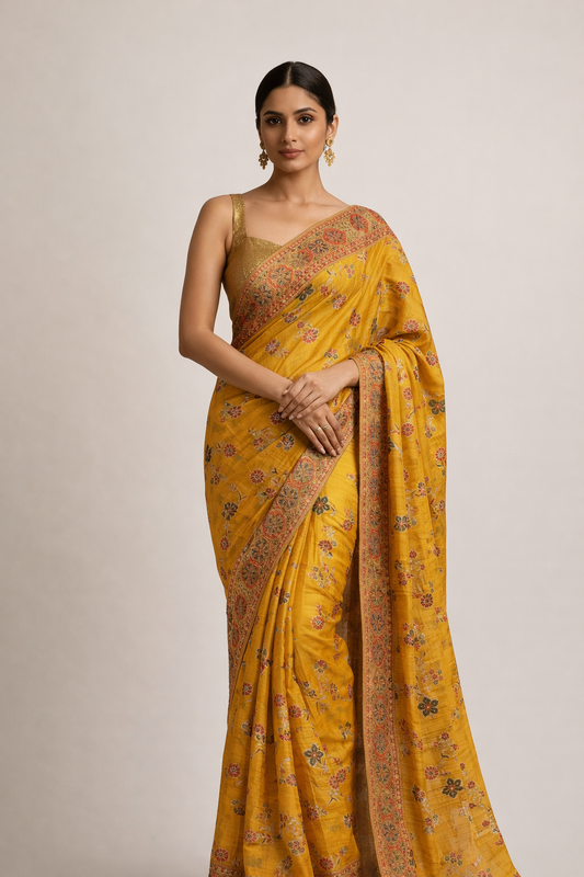 Mustard Yellow Festive Saree