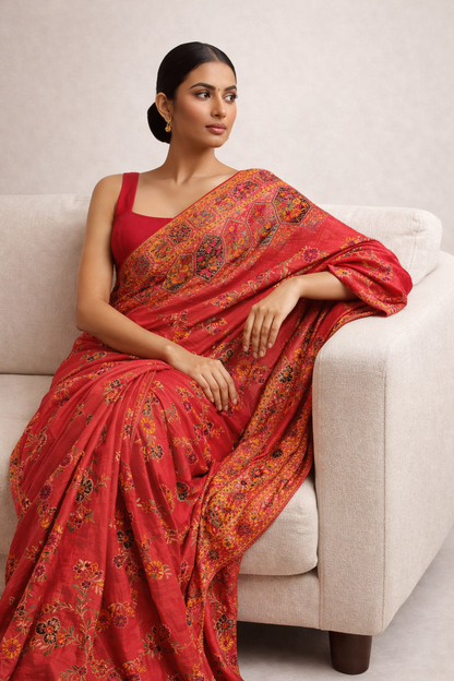 Crimson Red Embroidered Saree
