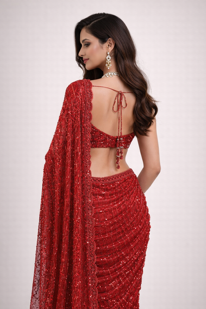 Red Sequin Saree with Heavy Embellished Blouse