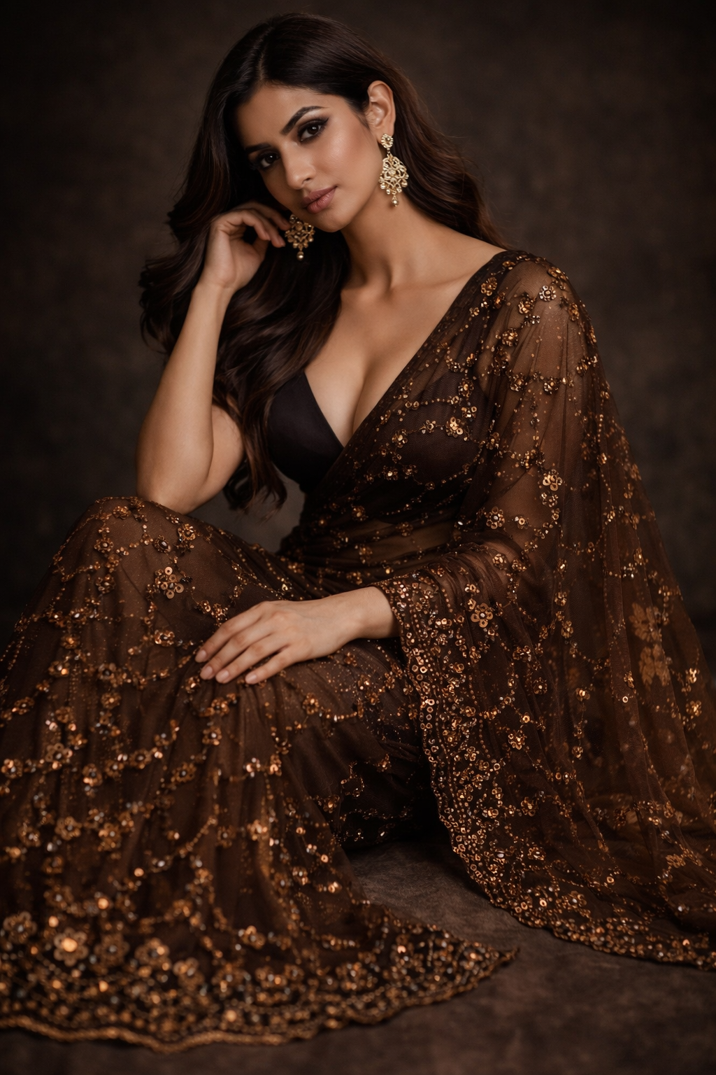 Golden Ember Sequin Saree