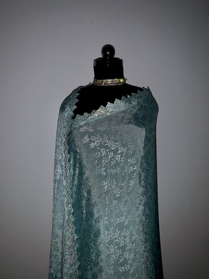 Sky Blue Jacquard Chiffon Saree