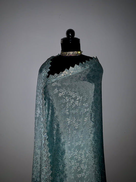 Sky Blue Jacquard Chiffon Saree