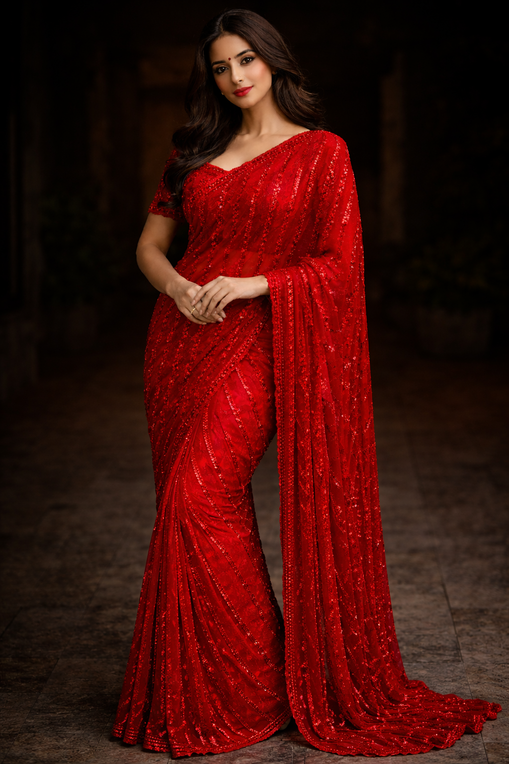 Red Sequin Saree – Modern Heirloom Edit