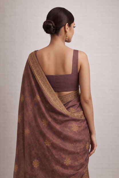 Cocoa Brown Embroidered Border Saree