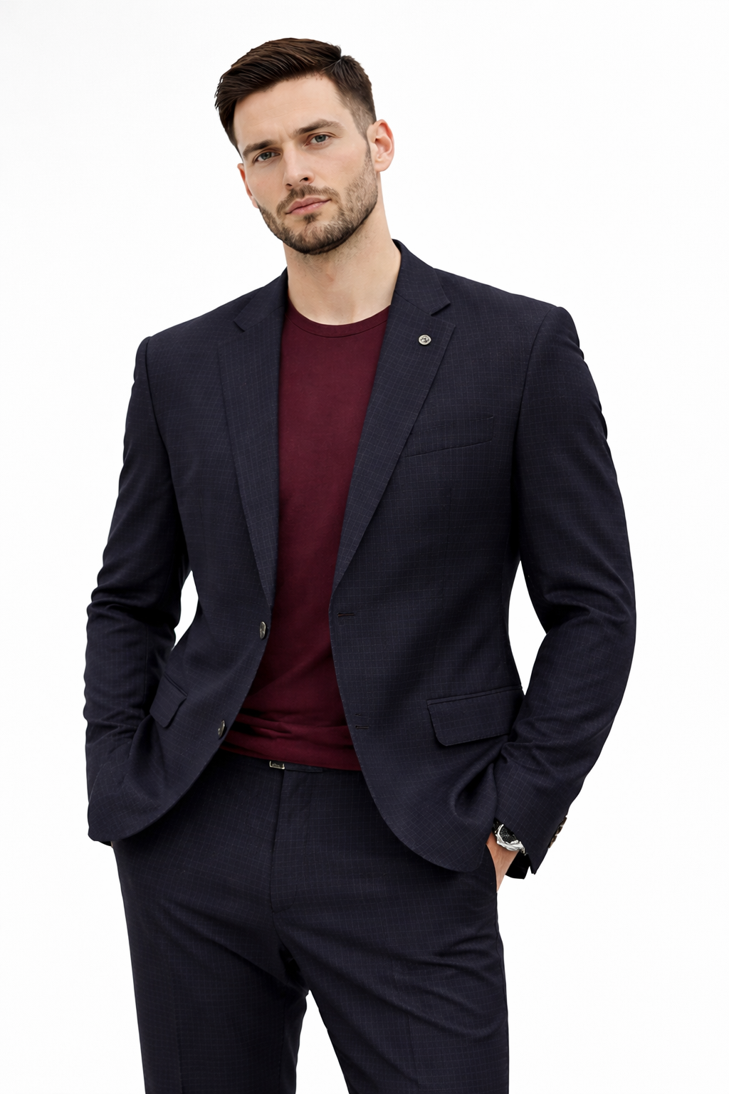 Navy Checkered Tailored Blazer