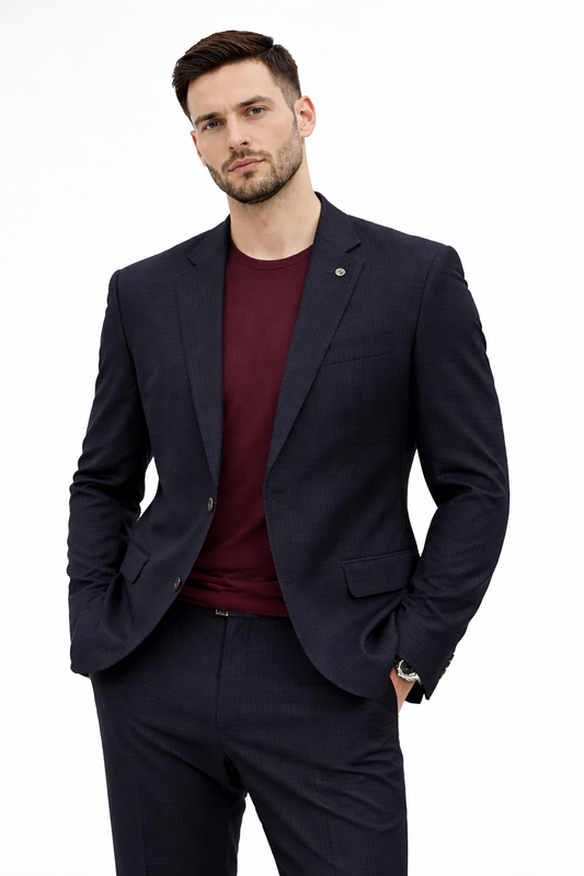 Navy Checkered Tailored Blazer