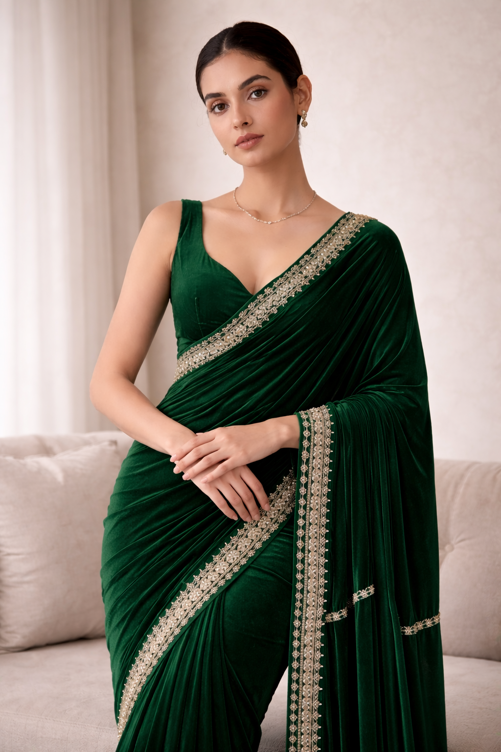 Emerald Green Embroidered Saree